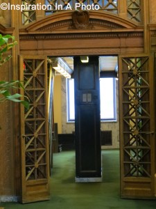Wood carved library doors